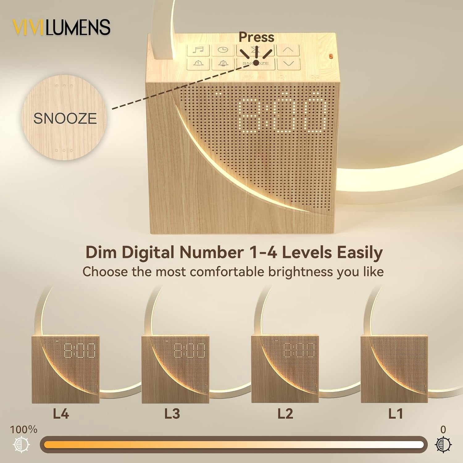 Sunrise Alarm Clock for Heavy Sleepers Adults, 10 White Noise Sound Machine with 30/60/90 Timer, Touch Dimmable Light with USB Charger Port,Wood Grain
