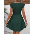 thumbnail image 2 of Dark Green Eyelet Lace V-Neck Short Sleeve A-Line Mini Dress, 2 of 6