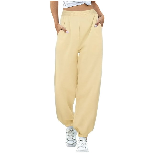 Posijego Women's Cinch Bottom Sweatpants Activewear Joggers Elastic Waist Solid Color Running Pants