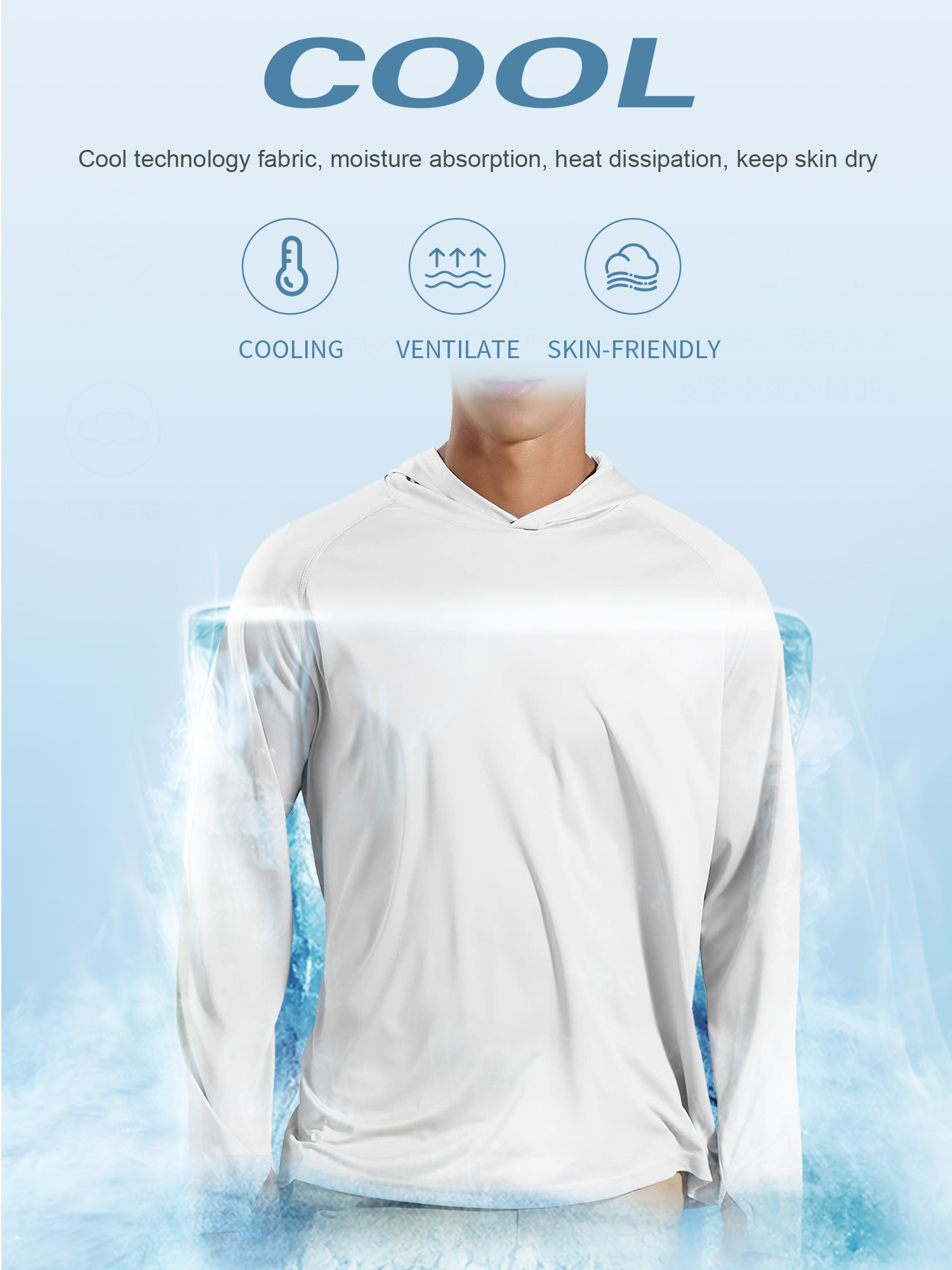 Camisas de protección solar UPF 50+ con capucha para hombre, manga larga, para pesca, running y protección contra erupciones 6