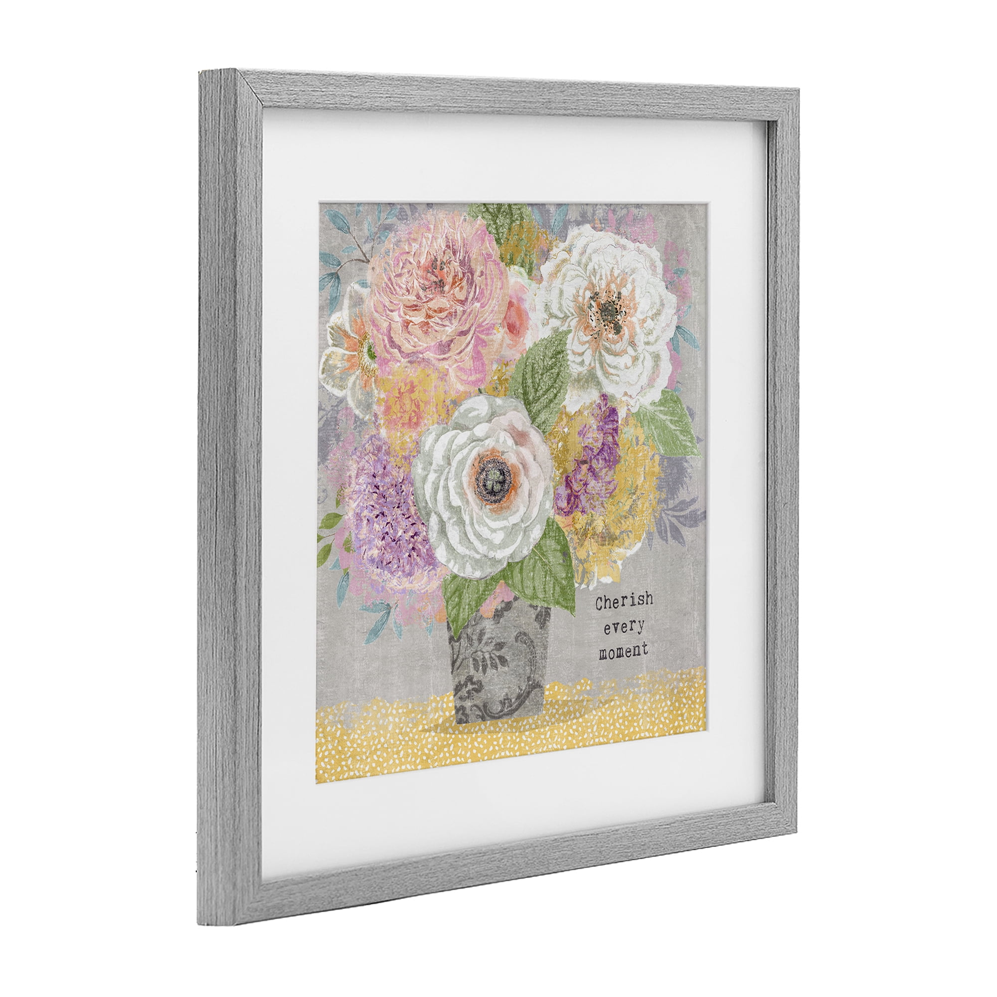 Stupell Industries Cherish Every Moment Inspiration Gray Framed Print Under Glass, design by Suzanne Nicoll