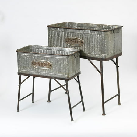 Rectangle Galvanized Metal Planters With Stands Set Of 2 Rectangle Galvanized Metal Planters With Stands Set Of 2