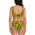 thumbnail image 3 of Kdxio Yellow Butterflies Print Women's 2 Piece High Waisted Wrap Spaghetti Strap Summer Swimsuit Bikini Set-Medium, 3 of 7