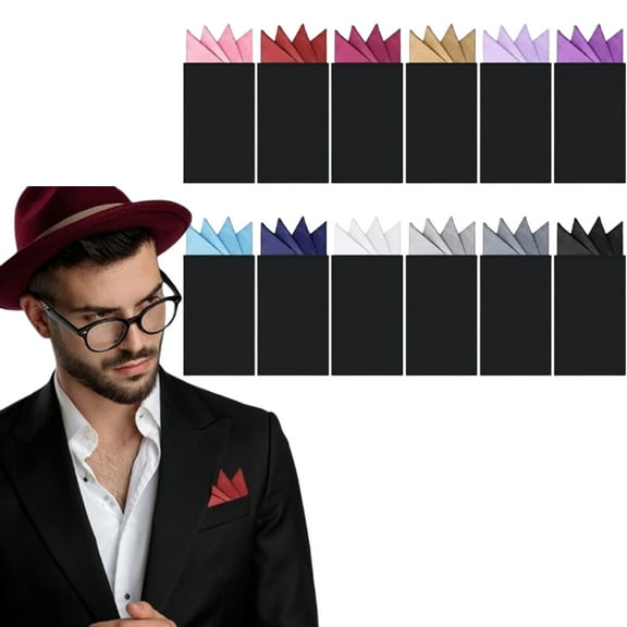 12 Pcs Prefolded Pocket Squares on Card, Elegant Polyester Handkerchiefs for Men, Perfect for Weddings & Formal Suits