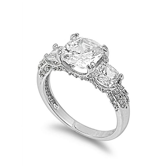 Round Center Engagement Cubic Zirconia Ring Sterling Silver 925