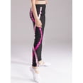 thumbnail image 3 of CHICTRY Kids Girls High Waist Sports Leggings Colorful Stripes Tights Jogging Athletic Pants Black&Pink 10, 3 of 5