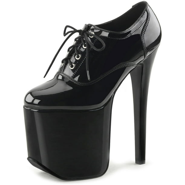 Devious - Womens Black Oxfords High Heel Platforms Patent Lace Up Shoes ...