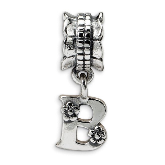 Letter B Dangle Charm .925 Sterling Silver Antique Finish Reflection Beads - QRS1400B