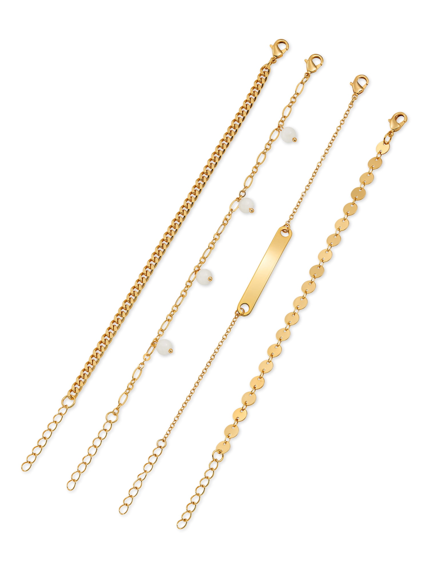 Scoop Womens Brass Yellow Gold-Plated Fashion Bracelets, 4-Piece Set