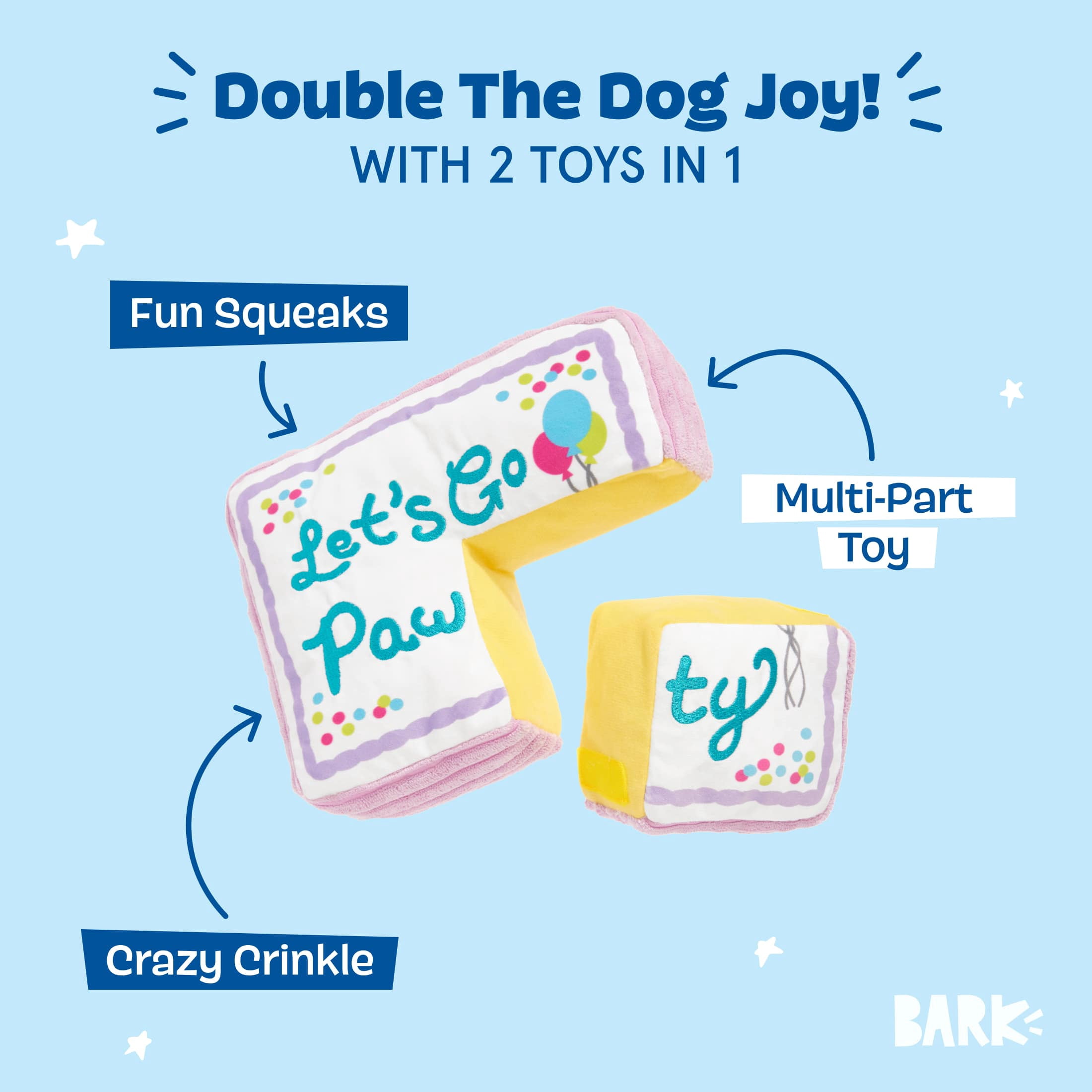 BARK Piece Of Sheet Cake Birthday Party Sheet Cake Multicolor Plush Dog Toy All Sizes
