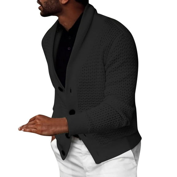 VNKIDY Men's Sweater Coat Fall Winter Slim Fit Solid Color Textured Knit Cardigan Long Sleeve Button Down Soft Thermal Coat For Cold Weather Outdoor Activities Cozy Knitwear