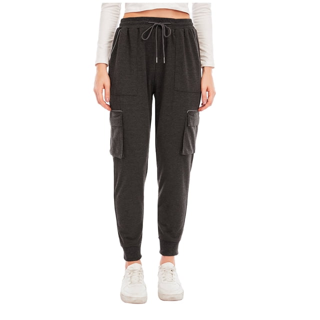 DPTALR Women Solid Reflective Strip Drawstring Pokets Casual Tight Overalls Sports Pants Bottoms