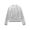 thumbnail image 6 of Zaldita Women's Holographic Zipper Bomber Jacket Long Sleeve Baseball Collar Jacket Coats Silver 3XL, 6 of 7