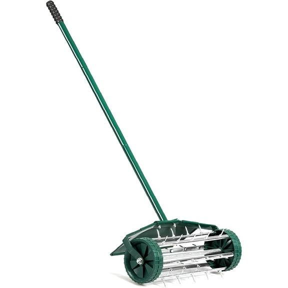 Happytools Rolling Lawn Aerator, Grass Dethatching Manual Aeration Tool with 50 Inch Handle & Fender, Gardening Lawn Care Aerators for Yard Garden Lawn