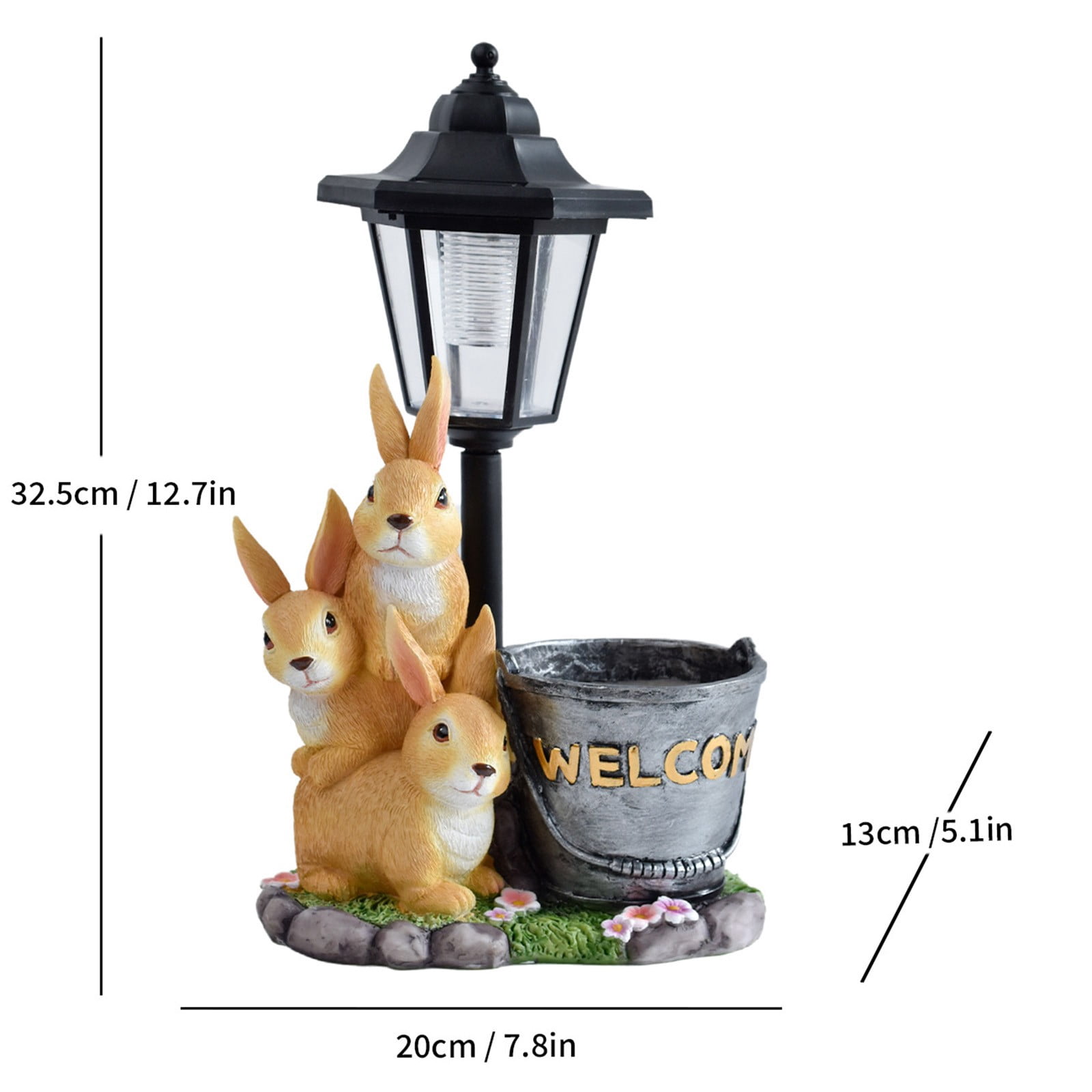 Taotanxi Solar Bunny Garden Stalue Outdoor, Easter Decoration Rabbits Figurine Flowerpot Decolwith Solar Lantem for Yard Art Lawn Ornaments Porch Patio Balcony - Gardening Gifts for Women Mom