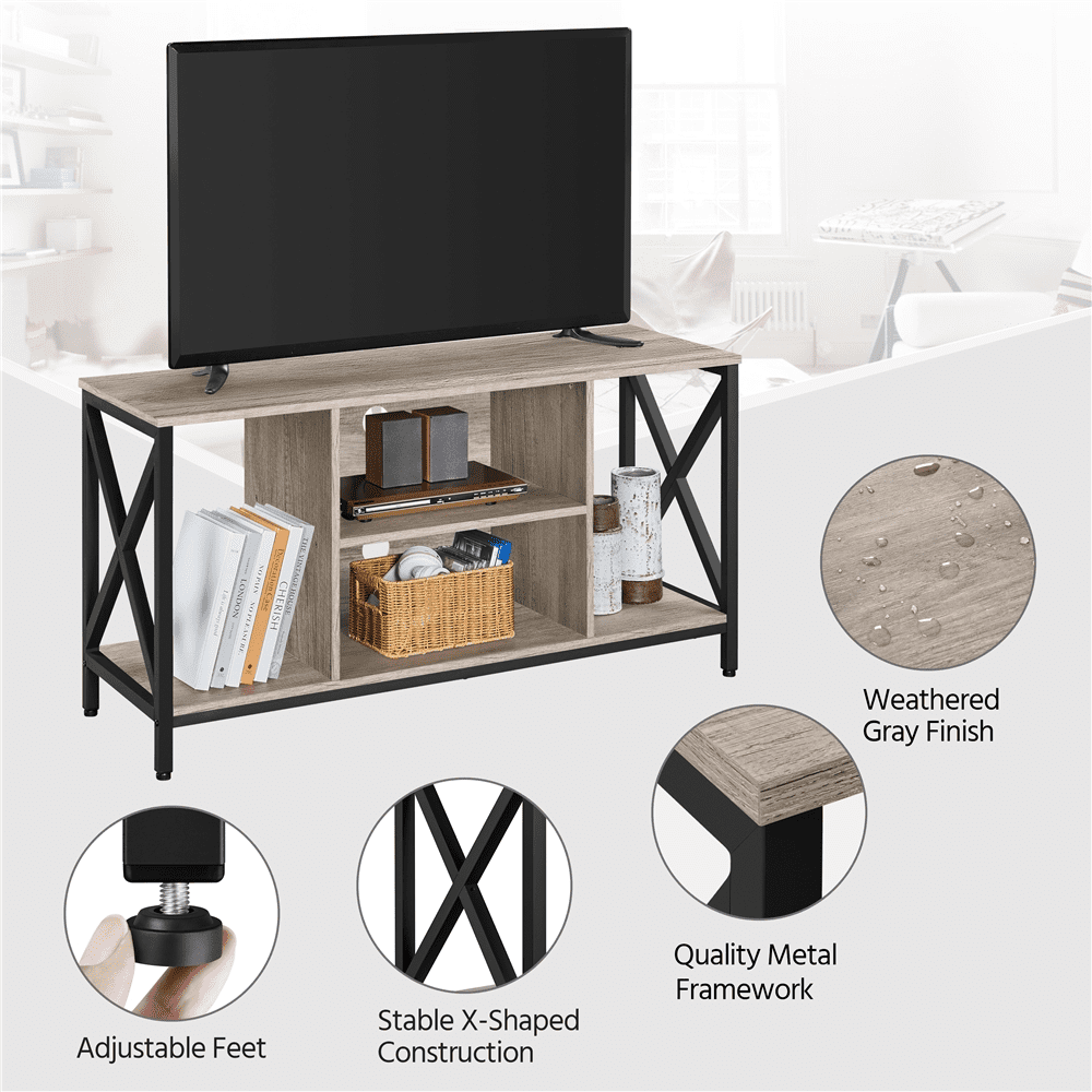 Alden Design 47 inch Wide TV Stand with Storage for Living Room, Gray