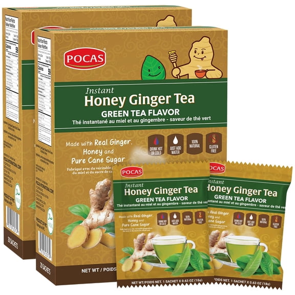 Pocas Honey Ginger Tea, Green Tea, 12.7 Ounce, 20 Bags (Pack of 2)