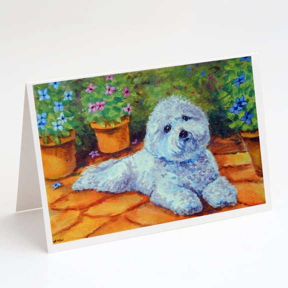 Bichon Frise on the patio Greeting Cards and Envelopes Pack of 8