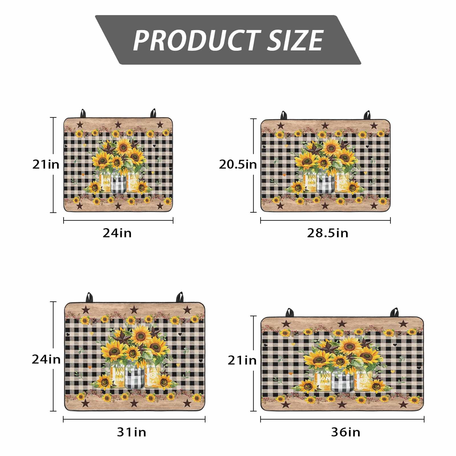 Sunflower Stove Top Cover for Electric Stove, Heat-proof & Non Slip Glass Top Stove Cover Protector, Black White Plaid Farmhouse Stars Kitchen Flat Cooktop Rubber Mat 24x21 Inches