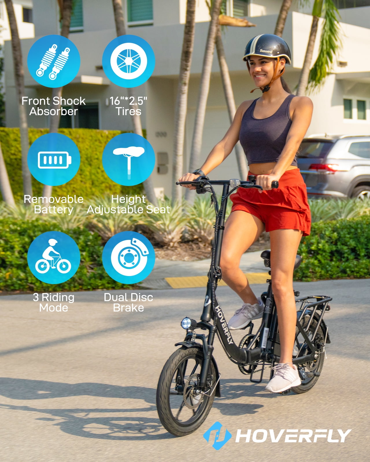 HOVERFLY 16" Folding Adults Electric Bikes, 500W&36V&15.5mph Folding City Ebike for Adult Men Women,UL2849,Black