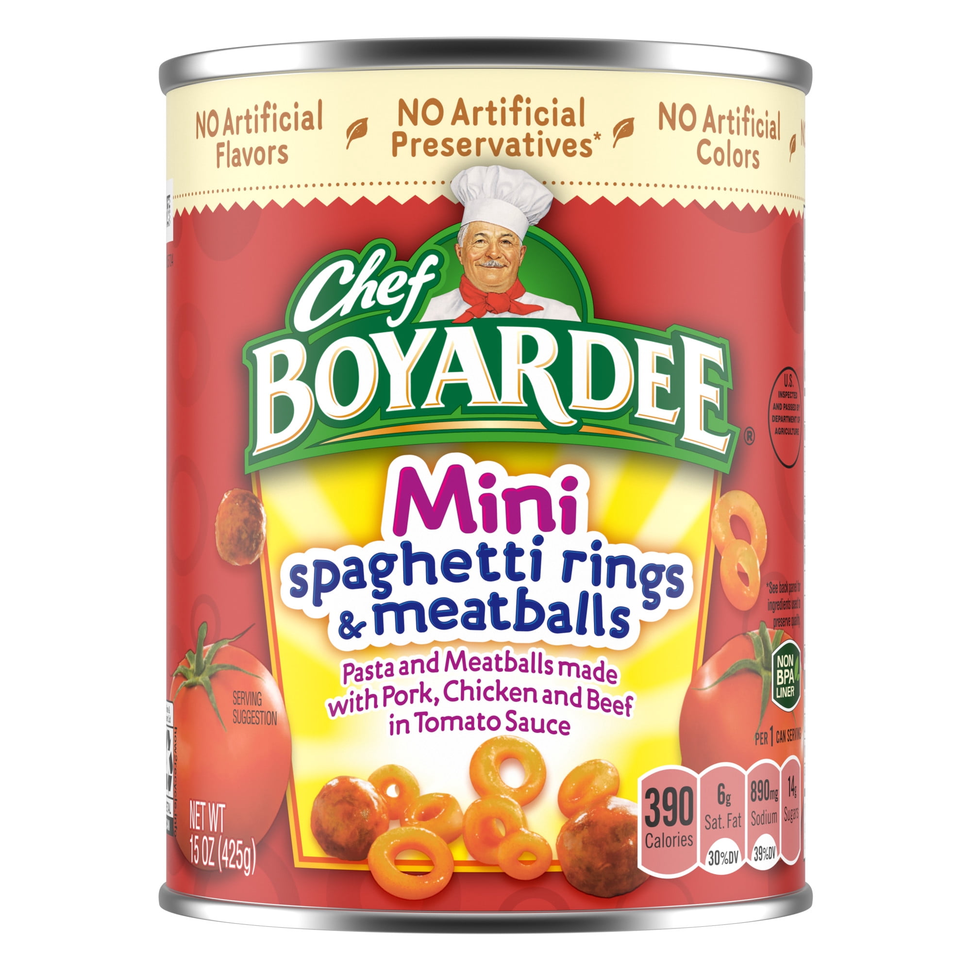 (4 pack) Chef Boyardee Mini Spaghetti Rings and Meatballs in Tomato Sauce, Ready-to-Eat Meal, 15 oz. Can