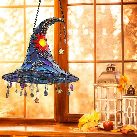 Acrylic Witch Hat Wall Hanging - Crystal Pendant Car Decor for Halloween, Gothic Home Decor, Harry Potter Gift, Wicca Altar Decor