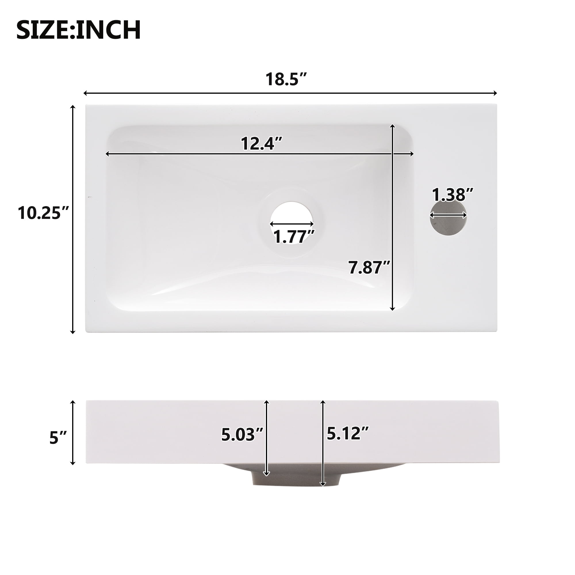 MAYEERTY 18.5" Modern Floating Bathroom Vanity - Resin Basin, Left-Side Storage for Small Bathrooms