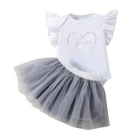 

Baby Girl Clothes Set Ruffles Fly Sleeve Prints Romper Dance Party Skirts Two Volleyball Teen Girls Clothing Sets 9-12 Months