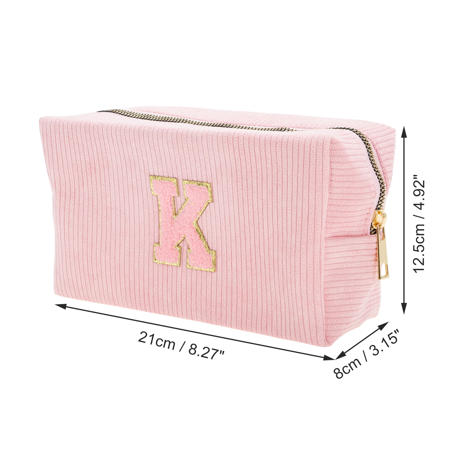 Unique Bargains 1 Pc Corduroy Rectangular Letter Makeup Bag Pink [Letter K]