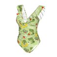 thumbnail image 4 of Yiaed Cute Dinosaurs Cartoon Print Women's Ruffled One Piece Swimsuit V Neck Swimwear Slimming Monokini for Woman-Large, 4 of 8