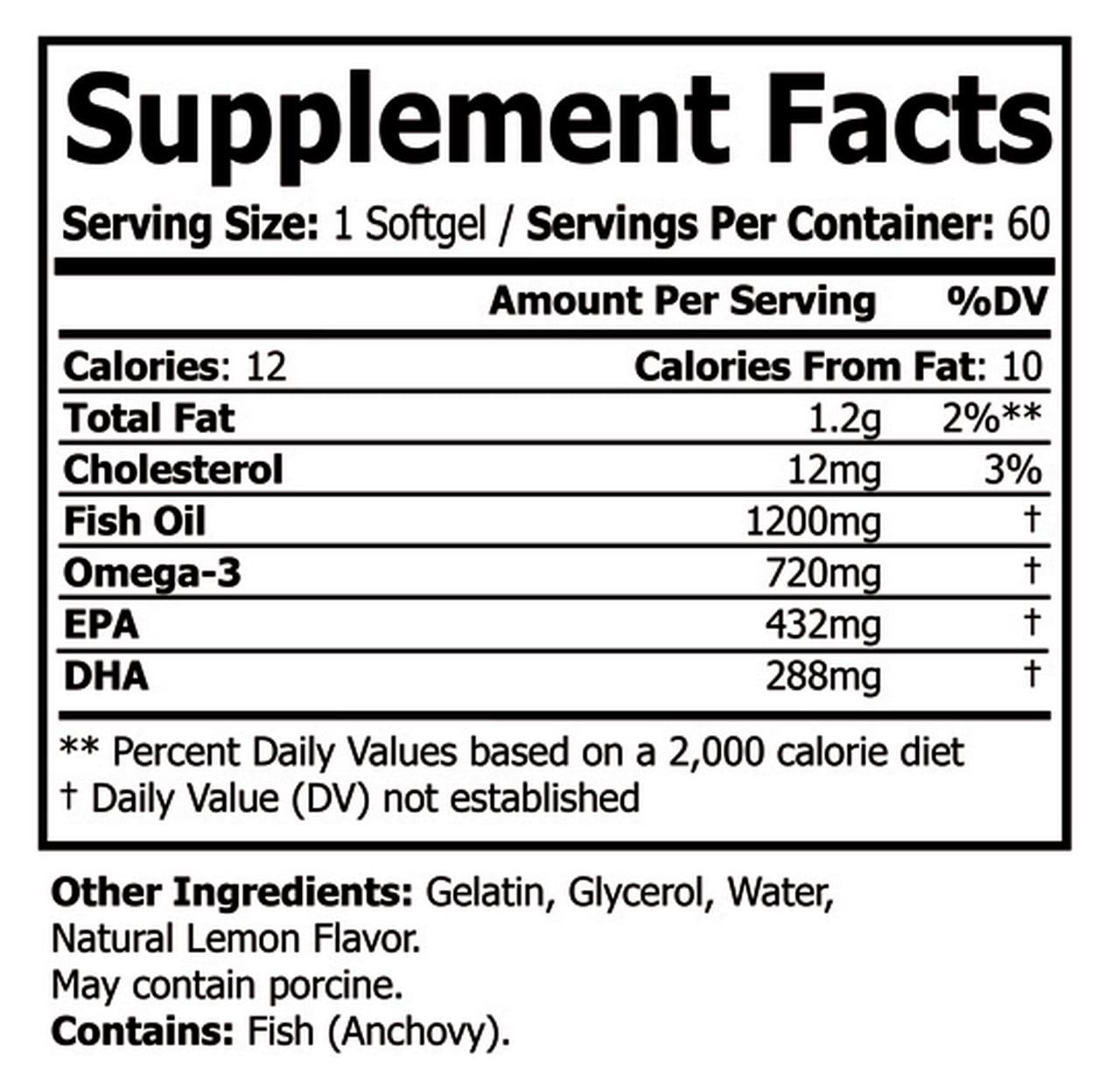 Pristine Foods Omega 3 Fish Oil 1200mg - 60 Soft Gels, Natural Immune Booster for Healthy Heart