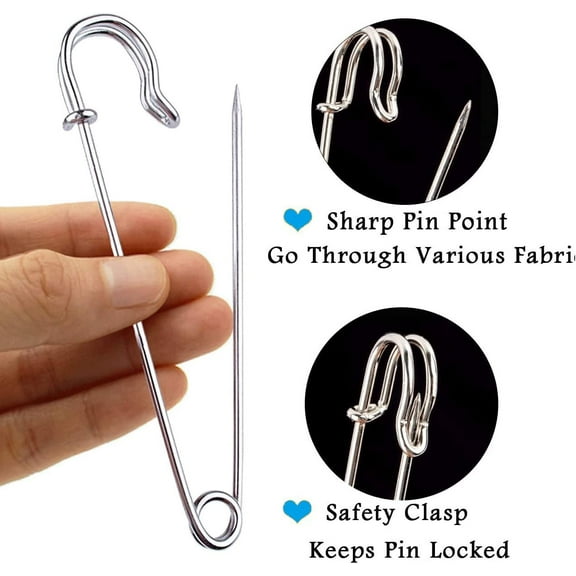 4 Inch Large Safety Pins - Strong Metal Pins for Crafts