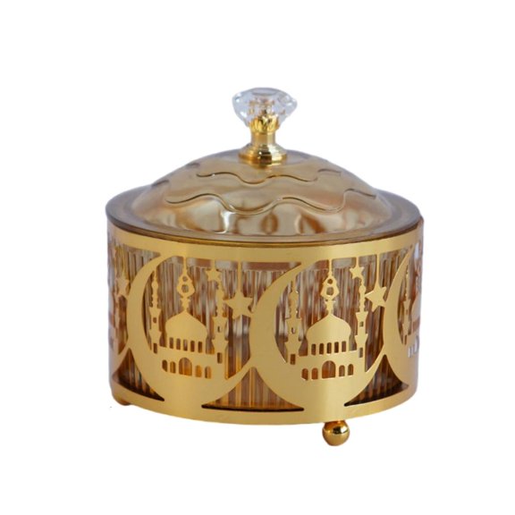 Necvior Candy Tray Eid Festival Theme Display Plate Candy Serving Tray Metal Texture for Home Gatherings and Holiday Decorations