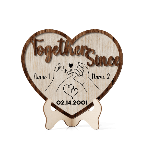 Lotusprinthandmade Personalized Name & Date Holding Hand Couple Together Since Custom Shape 2-layer Wooden Sign 2 Sizes