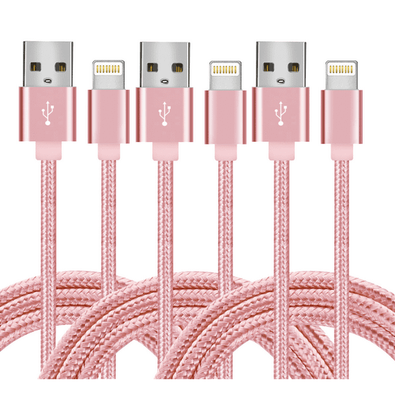 Extra Long Phone Charger [3-Pack 6FT 6FT 10FT] Nylon Braided USB Charge & Sync Cable Cord Compatible with iPhone X Case/8/8 Plus/7/7 Plus/6/6s Plus/5s/5,iPad Mini Case - Pink