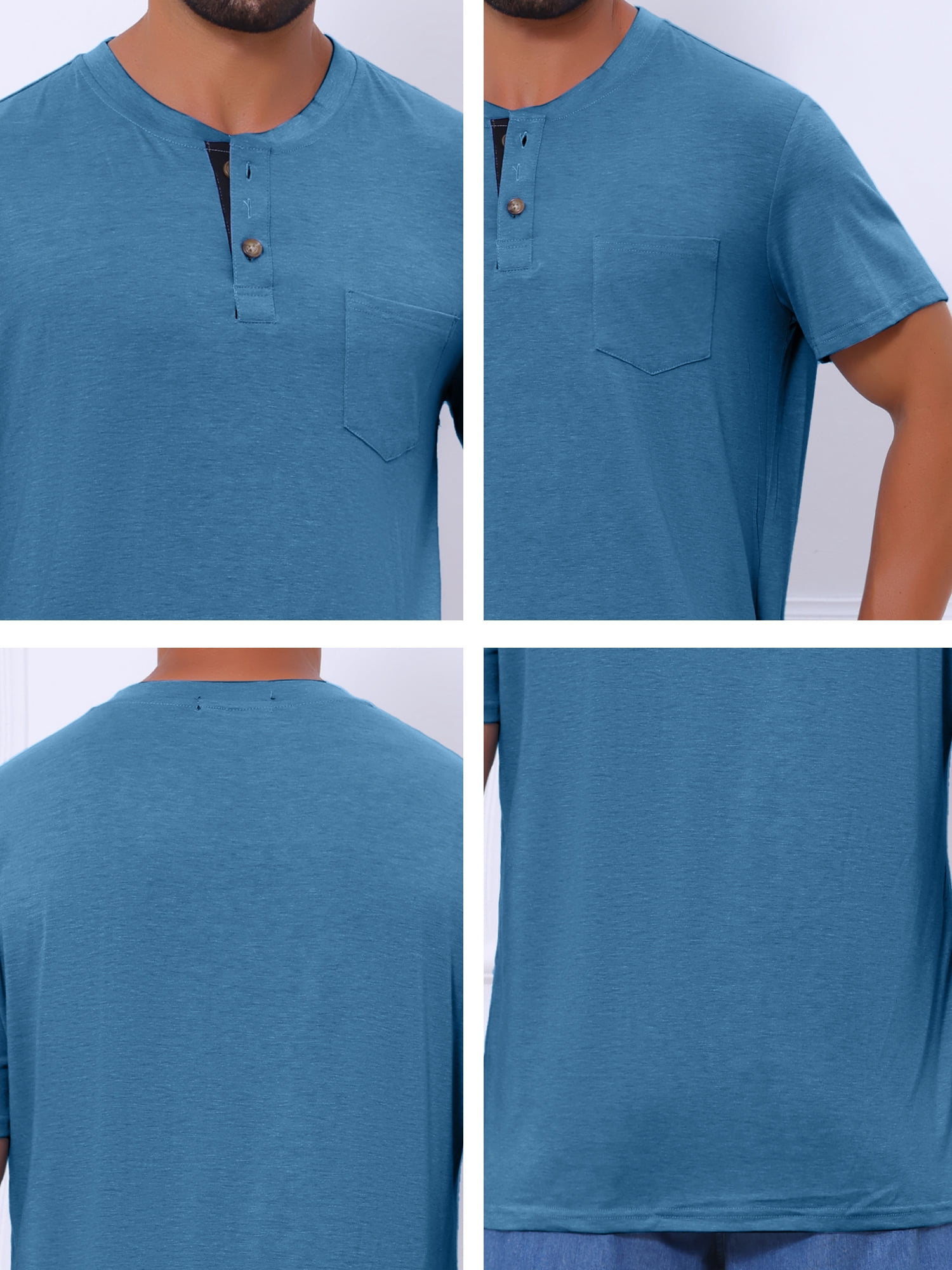 DARING DIVA Men's Casual Summer Short Sleeves Button Henley Basic Tee M Dark Blue