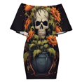 thumbnail image 6 of Sunflower Skull (5) Women's Off The Shoulder Ruffles Summer Wedding Guest Loose Casual Party Beach Dress, 6 of 9