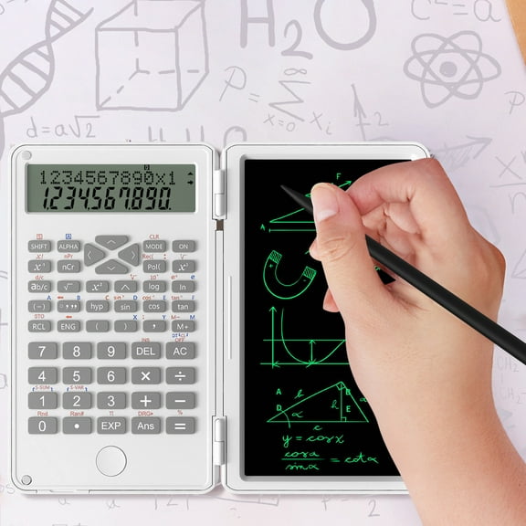 Gallickan Scientific Calculator with LCD Writing Tablet, 12 Digits 2 Line Multifunctional Calculators Notepad, Professional Foldable Calculators for Students School College, White