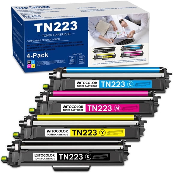 TN223 4 Pack Toner Cartridge High Yield Compatible for Brother MFC-L3770CDW Printer, Black Cyan Magenta Yellow