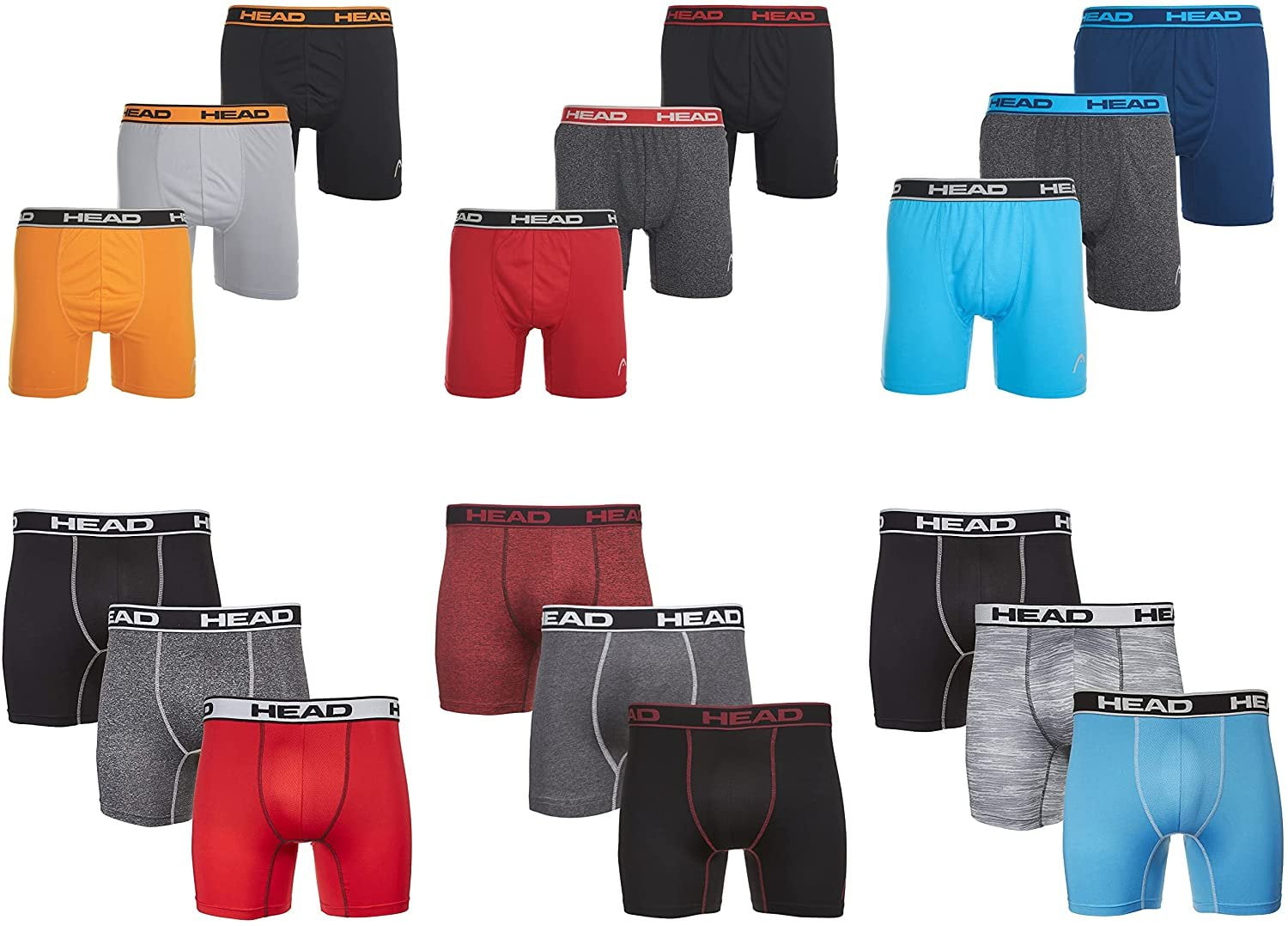 HEAD Mens Performance Boxer Briefs 6Pack Mystery Colors Stretch