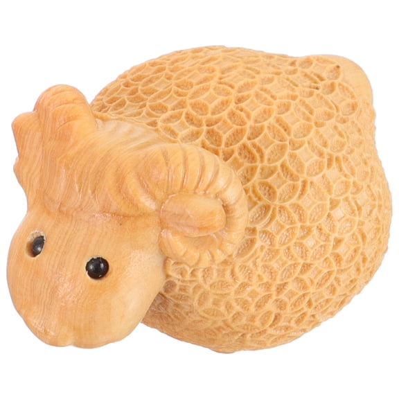 OULII Wooden Carved Sheep Figurine Khaki Wood Animal Decor for Bedroom and Study Room Display