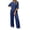#0564-Navy, variant on Pounoo Women's Two Piece Sets Casual Round Neck Short Sleeve Top and Wide Leg Pants Relaxed Vibe Lightweight Breathable Co‑ords Gift