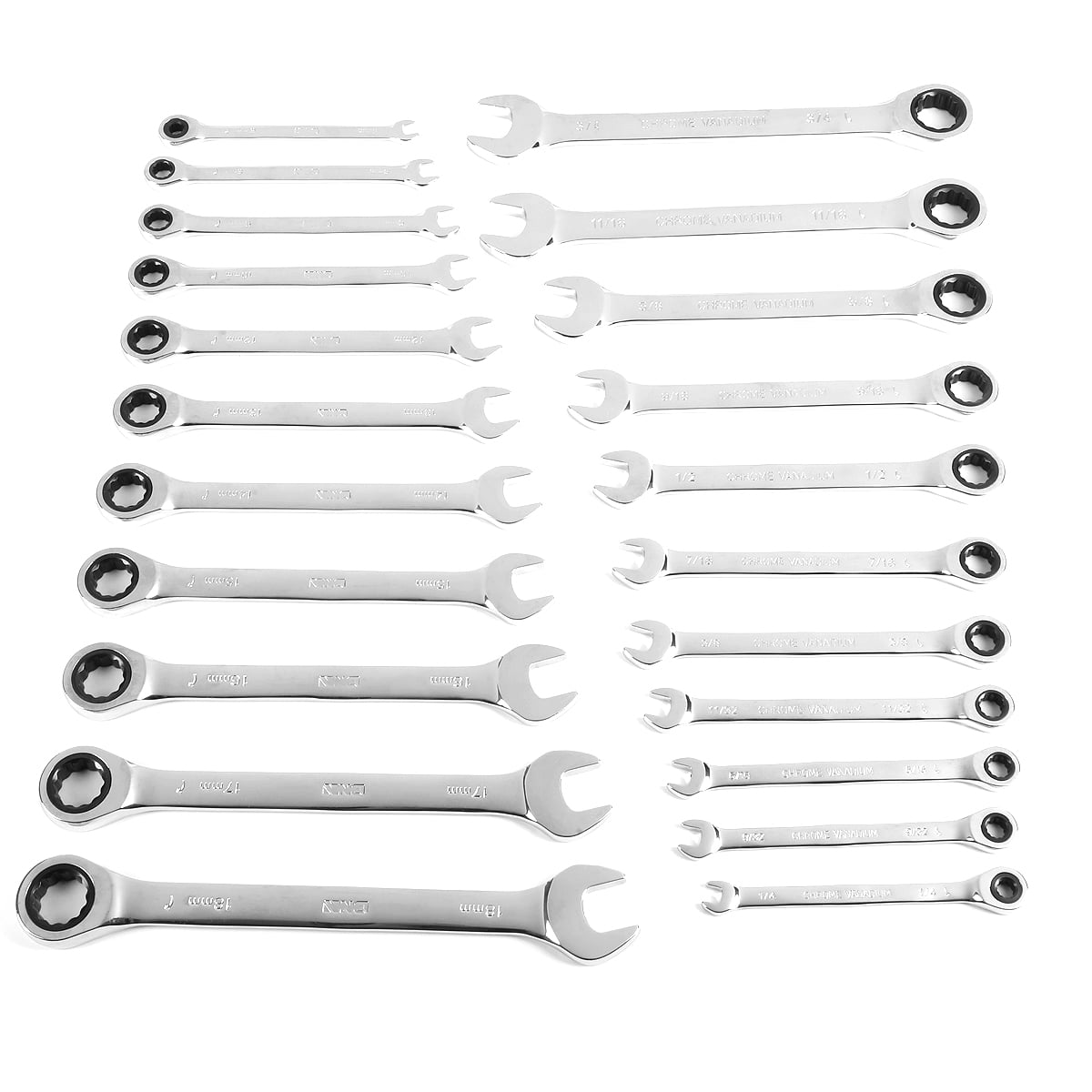 DNA Motoring TOOLS-00089, 22 Piece 72 Tooth Ratcheting Wrench Set