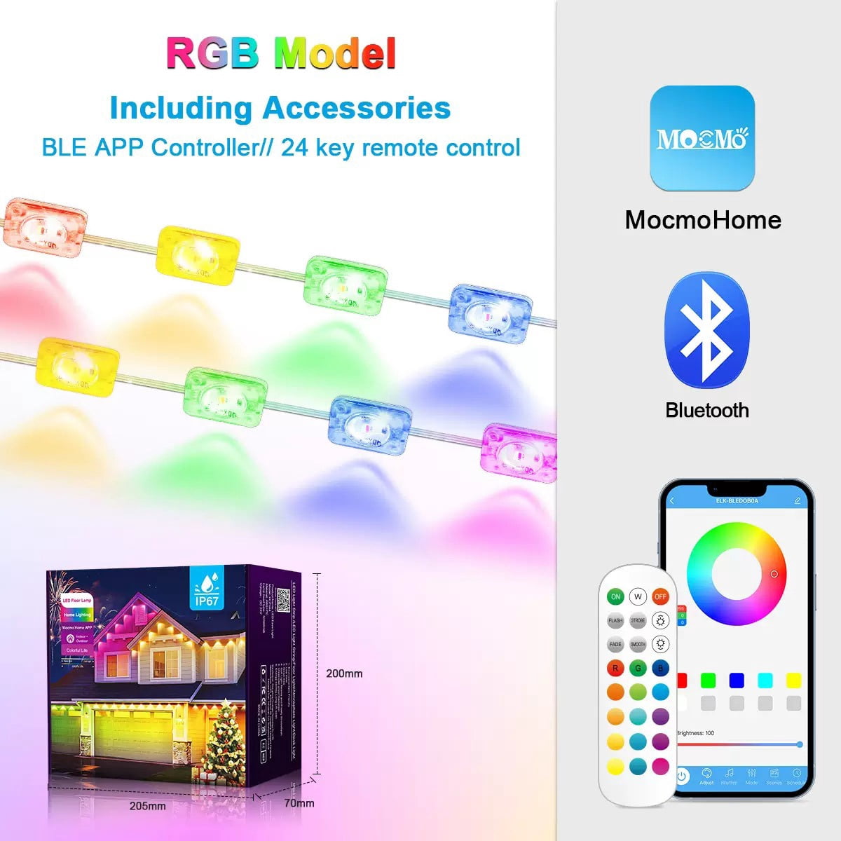 Permanent Outdoor Lights for House, 200ft RGB+IC Smart Outdoor Decor, 50 Scene Modes, App/Remote Control, IP68 Waterproof, for Christmas, Holiday, Daily & Pool Party Decor, House Roof Lighting
