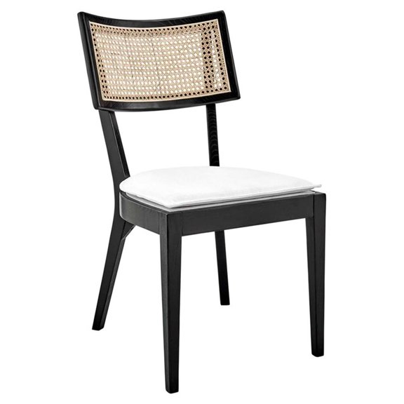 Maklaine 19" Woven Back Farmhouse Wood Dining Side Chair in Black/White