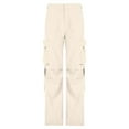 thumbnail image 3 of MELDVDIB Womens Cargo Pants Relaxed Button Waist Full-Length Wide Leg Pant Fashion Casual Solid Color Pants with Pockets Beige S, 3 of 7