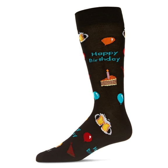 MeMoi Men's "Happy Birthday" Rayon from Bamboo Blend Novelty Crew Sock - Mens - Male, 10-13, Black