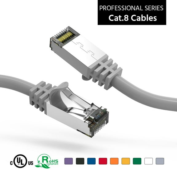 ACCL 1Ft Cat.8 S/FTP Ethernet Network Cable Gray 26AWG, 1 Pack