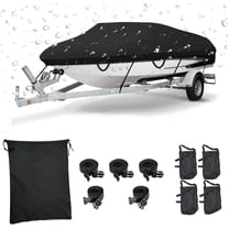 17-19ft Trailerable Boat Cover, Heavy Duty Waterproof Marine Grade Polyester Canvas, Fits V-Hull, Tri-Hull, Fishing Runabout Boat With Storage Bag