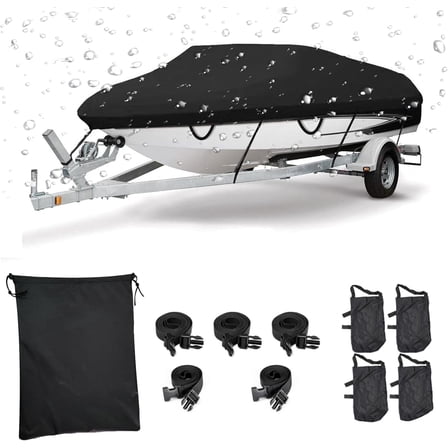 17-19ft Trailerable Boat Cover, Heavy Duty Waterproof Marine Grade Polyester Canvas, Fits V-Hull, Tri-Hull, Fishing Runabout Boat With Storage Bag